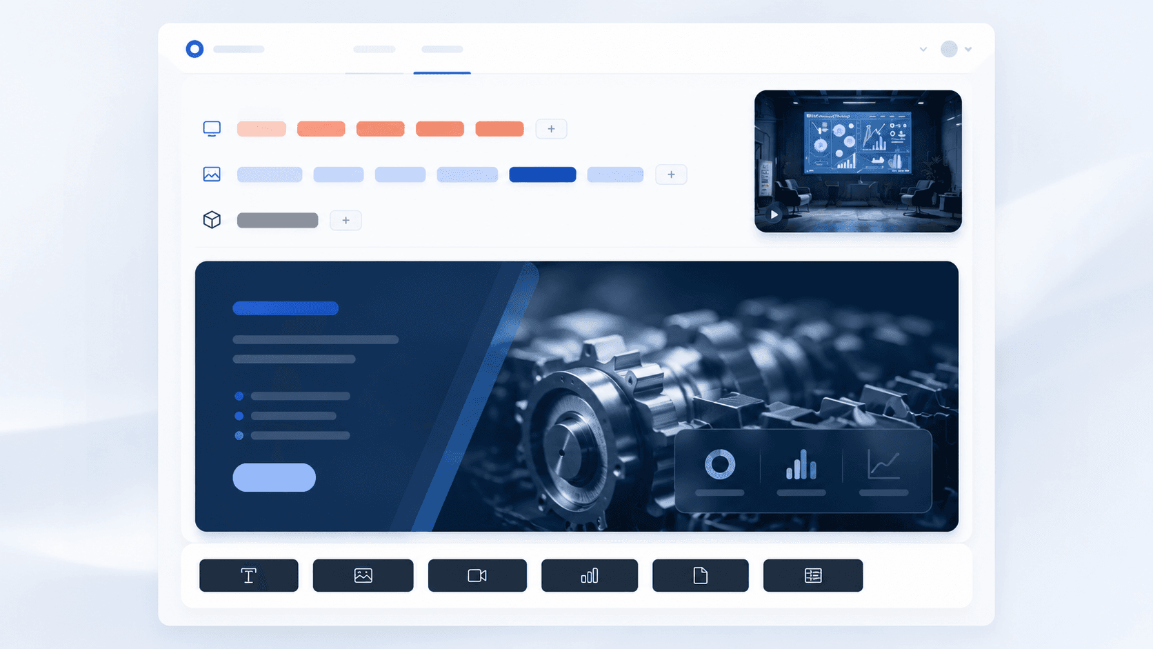 SlideChannels: en slide byggd av widgets i editorn, med spellista och skärmar.
