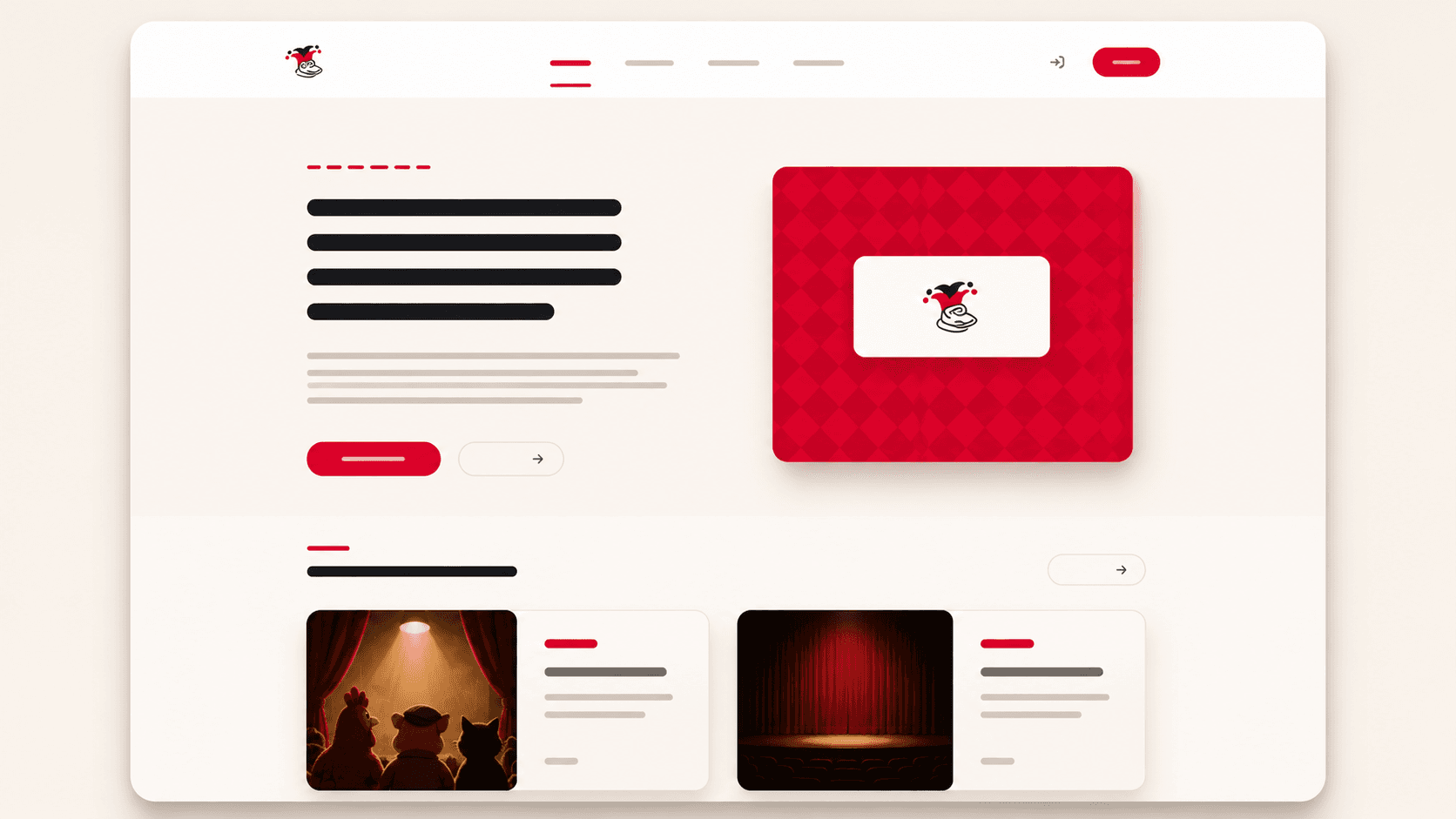 Startsidan på teatersat.se med föreningens logotyp och kommande föreställningar.